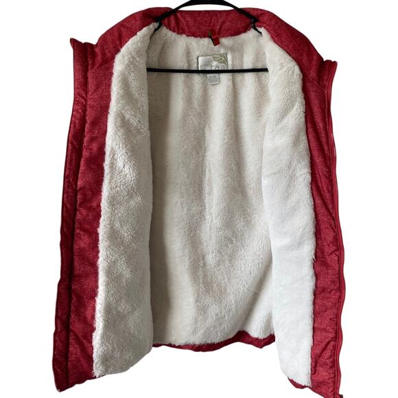 GREEN TEA Faux Fur Lined Puffer Vest XL Heather Red Zip Pockets Cozy Warm Soft - Picture 2 of 6